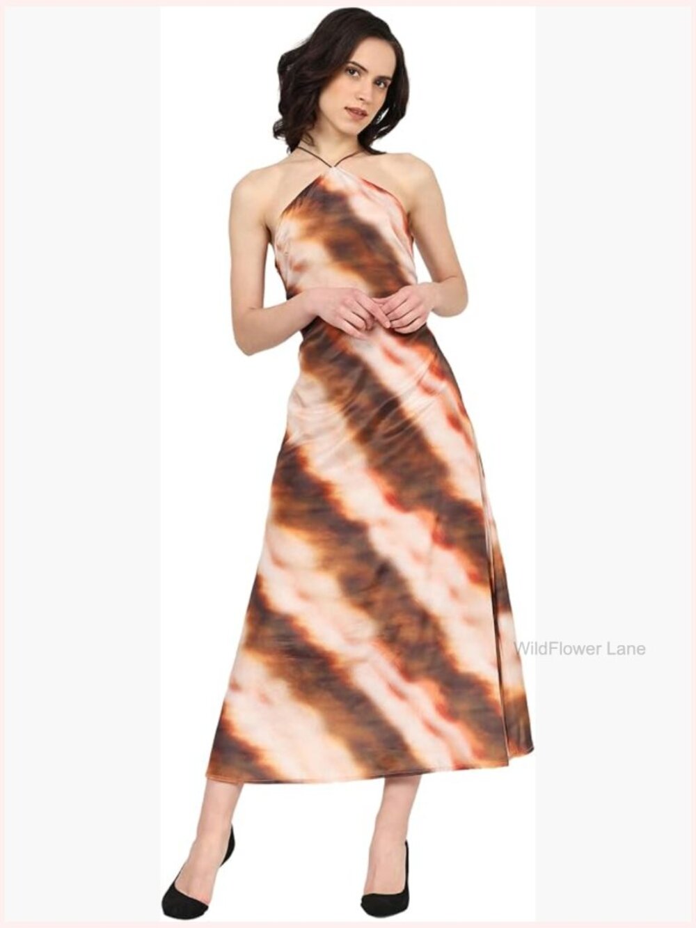 Polyester Tie-Dye Fitted Dori Neck Off Shoulder Sleeveless Dress
